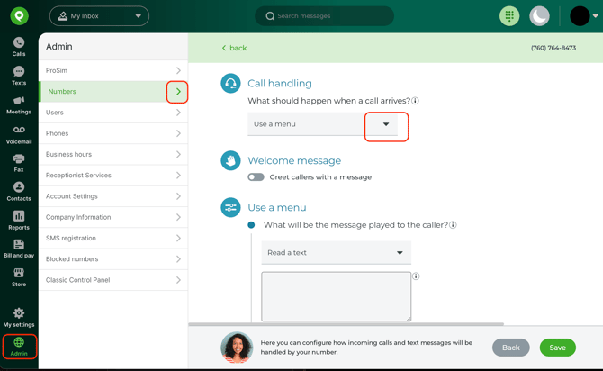 Call Handling > Use a Menu