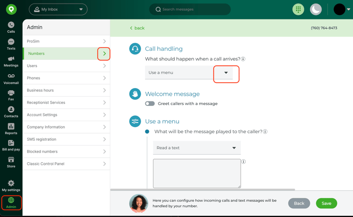 Call Handling &gt; Use a Menu