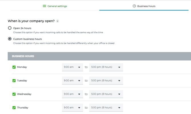Configure business hours