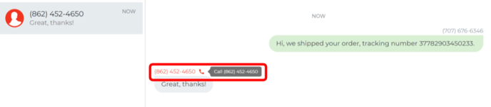 Call From Text Message View