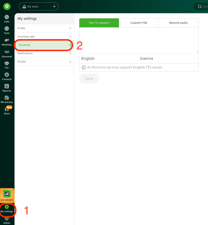My Settings + Voicemail Labeled